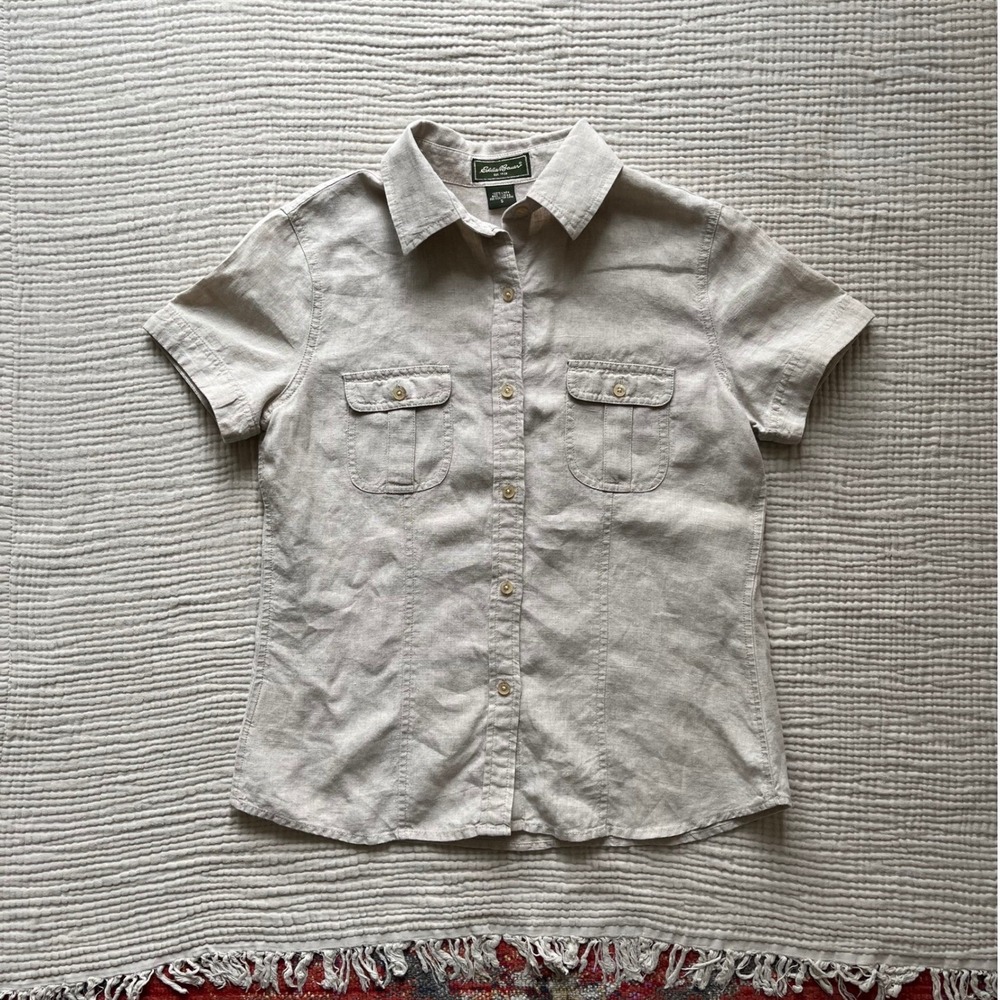 Vintage Eddie Bauer 100% Linen Button Front Top
